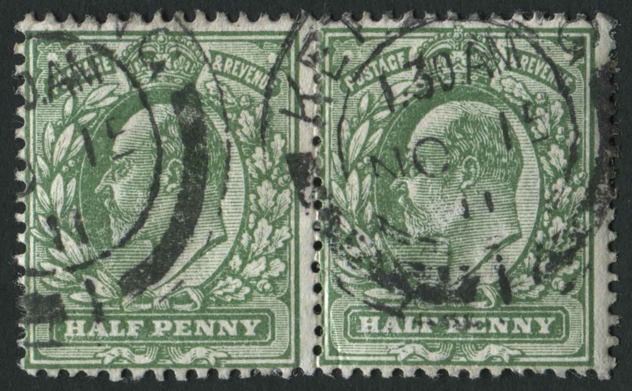 SG271 d bright Green fine impression pair, VF/U KETTERING cds 15.11.1911