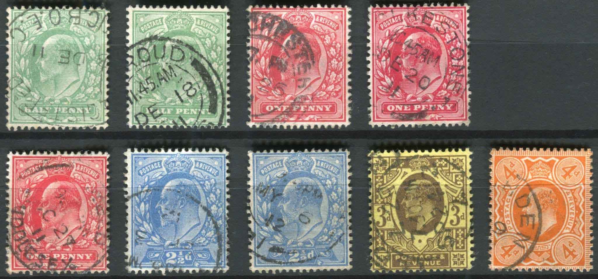 SG279-285 Edward VII P15x14 long set of 9 stamps, VF/U lovely colour (B)