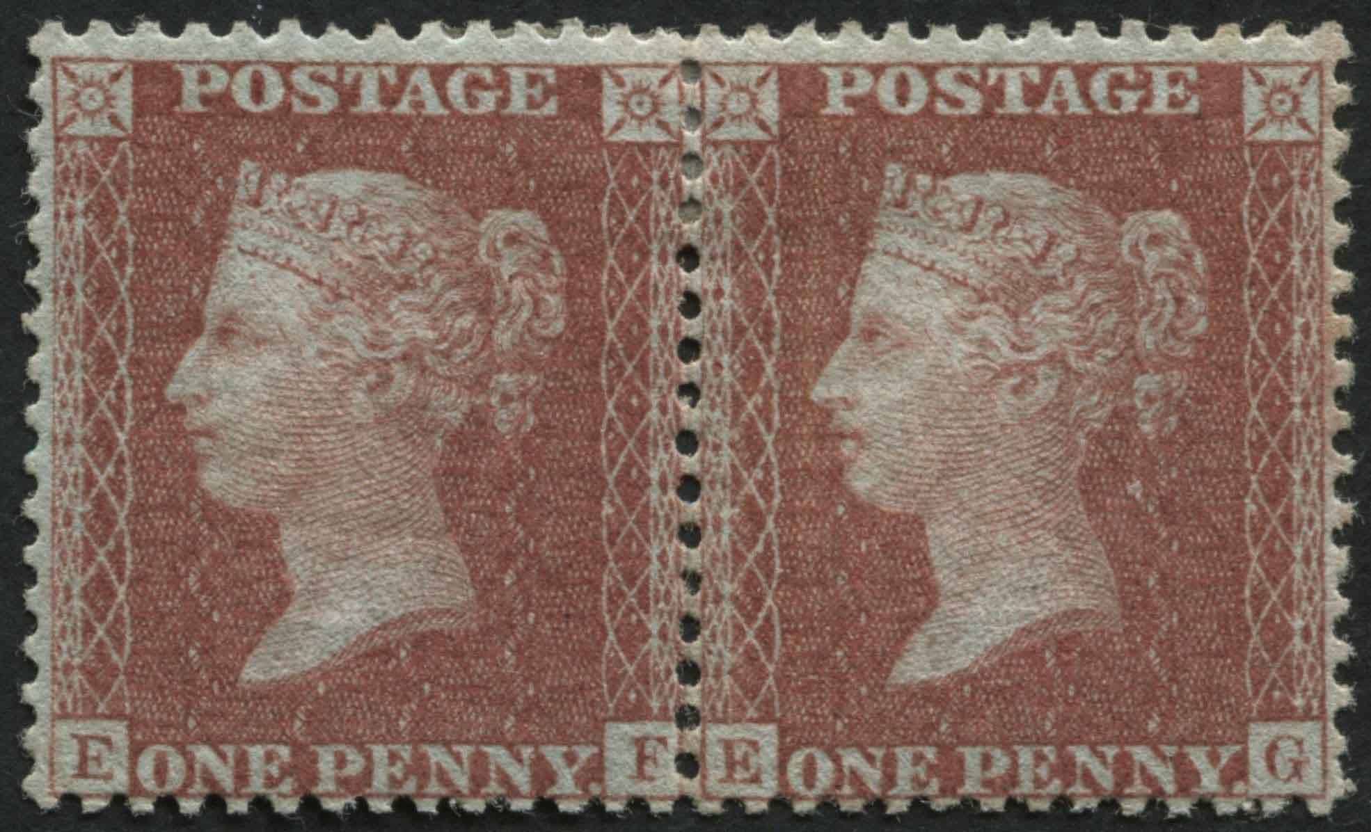 SG29 1855 1d Red-Brown pl24 EF-EG pair mint, v fine extra fresh M/M with excellent gum, fine