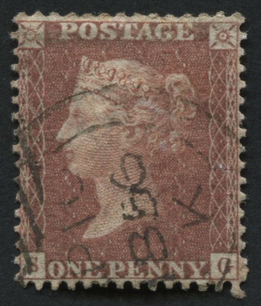 SG29 SpecC8 1d Red Brown plate 33 double ring cancel 1856