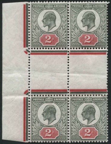 SG292 SpecM13(4) 2d Grey Green and bright Carmine, 3 stamps unmounted