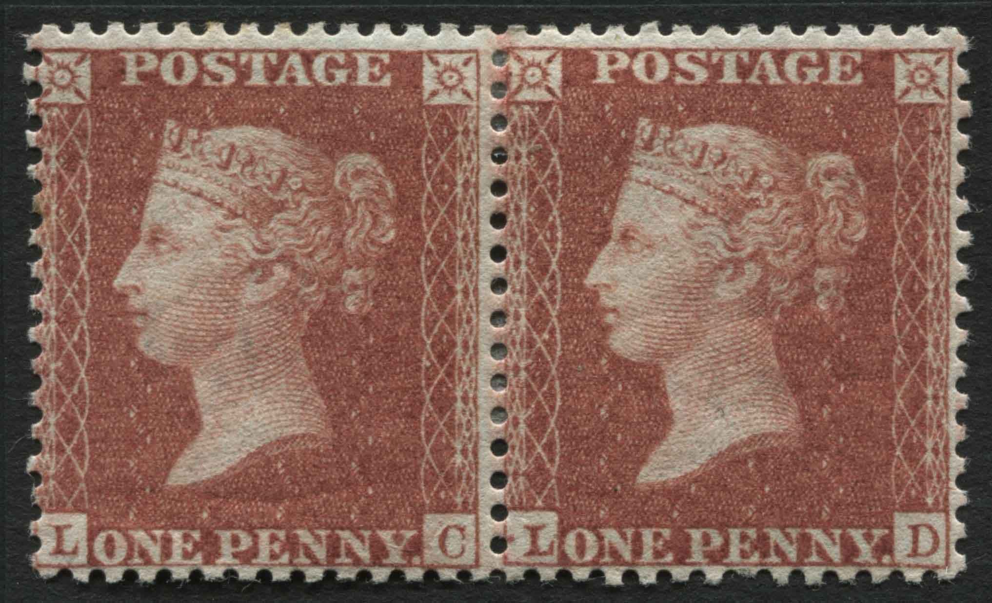 SG29SpecC8(1) 1d Red Brown LC-LD, lovely mint pair of plate 37