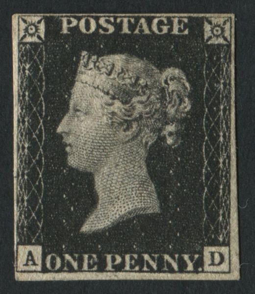 SG2pl1b 1840 1 Black plate 1b AD, 4 margins very fine mounted mint, RPS Cert (1974)