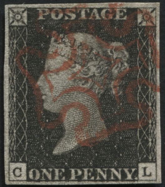 SG3 1d Grey-Black CL with excellent bright Orange Maltese cross, perfect good evenmargins