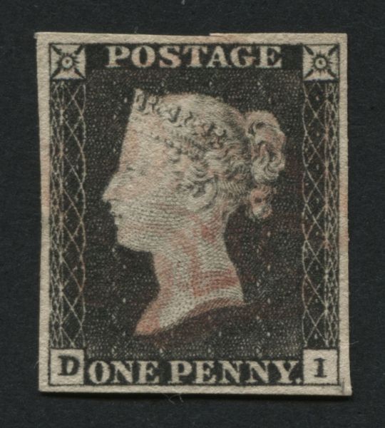 SG3 1d Grey Black plate 1A DI 4 good margins, has faintest of pale Red Maltese cross - super stamp