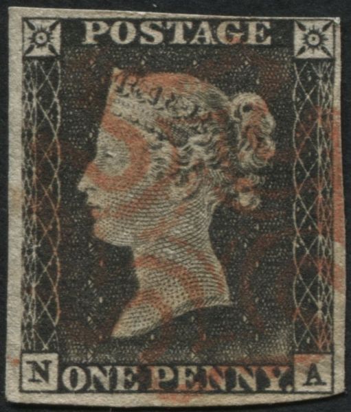 SG3 1d Grey Black plate 1A worn plate NA, nice pale Red Maltese cross