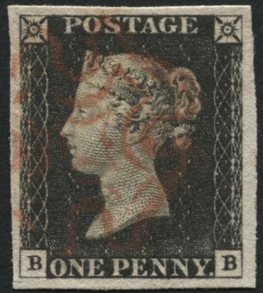 SG3 1d Grey Black plate 3 BB, displaying 4 huge margins, light Red Maltese cross cancel