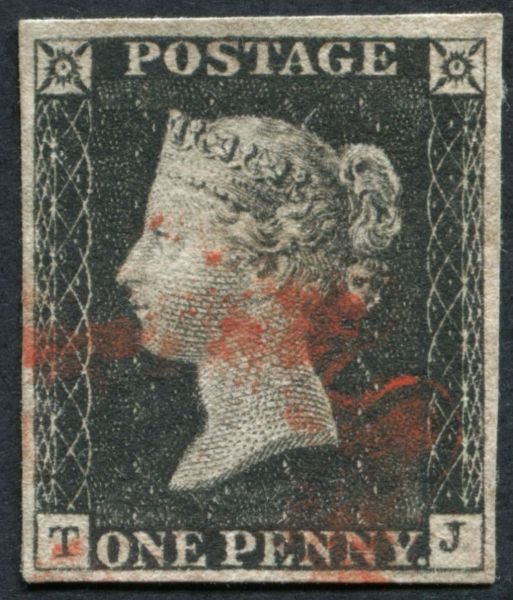 SG3 1d Grey-Black TJ, 4 clear margins Red Maltese cross