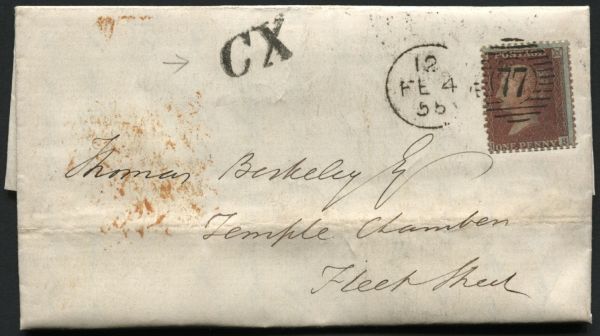 SG30 1d deep Red HB on cover with bold CX (Charing Cross)