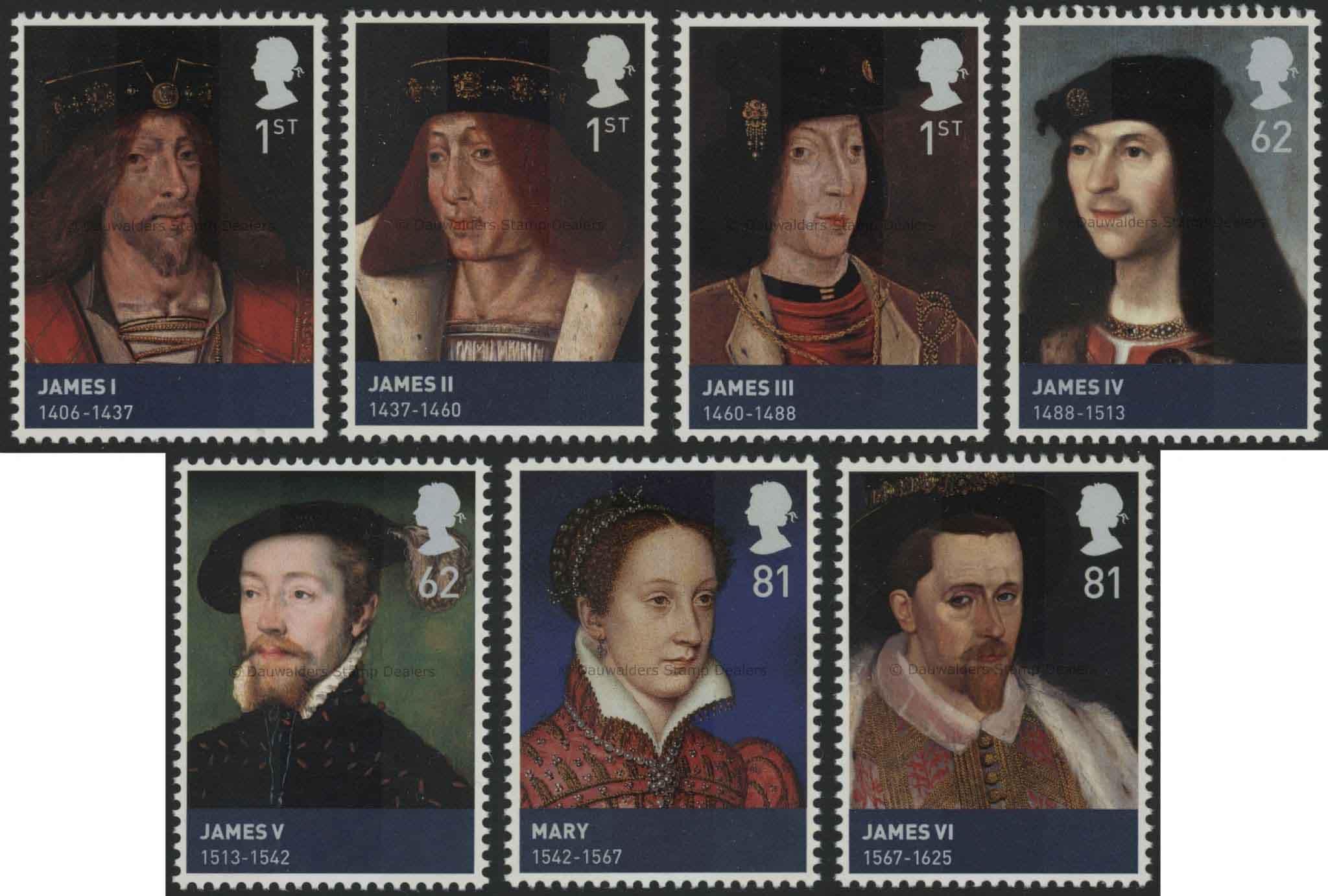 SG3046-3052 Set of 7 2010 Kings and Queens House of Stewart 3rd Issue