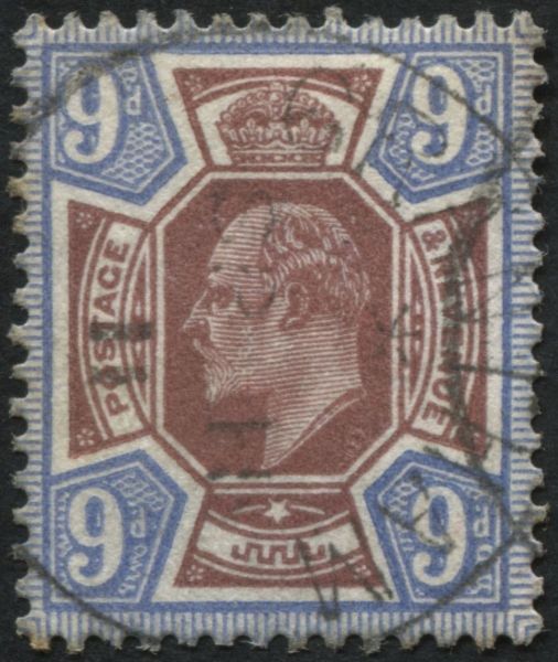 SG306 9d pale Reddish Purple and pale Blue, 1911 cds