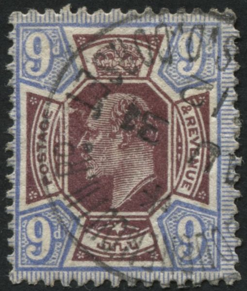 SG306 SpecM41(1) 9d Reddish Purple & light Blue var, white flaw on monarch frame VF/U