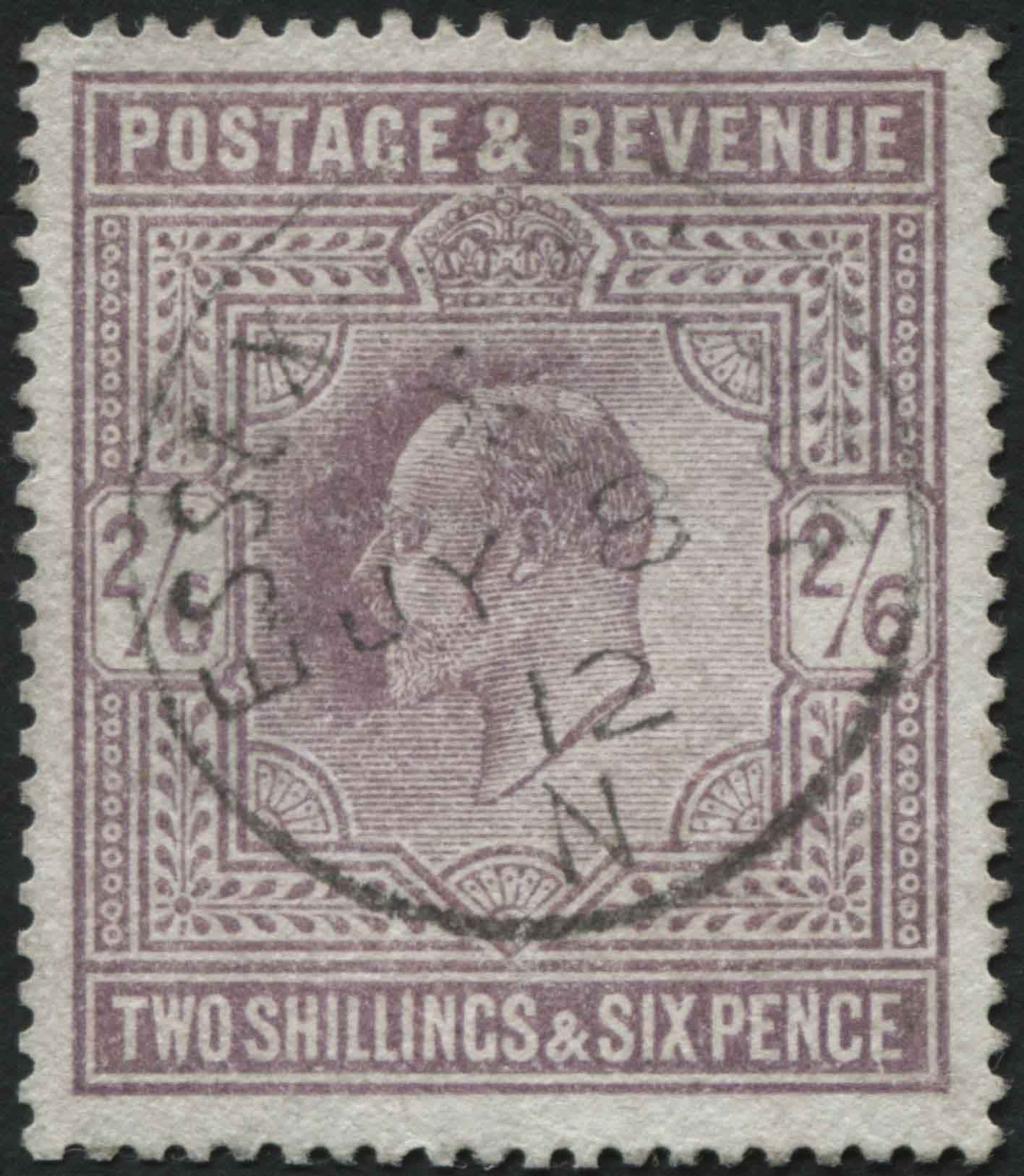 SG315 2/6d dull Greyish Purple (F) upright central cds Essex Street London 1912, rarely seen so far