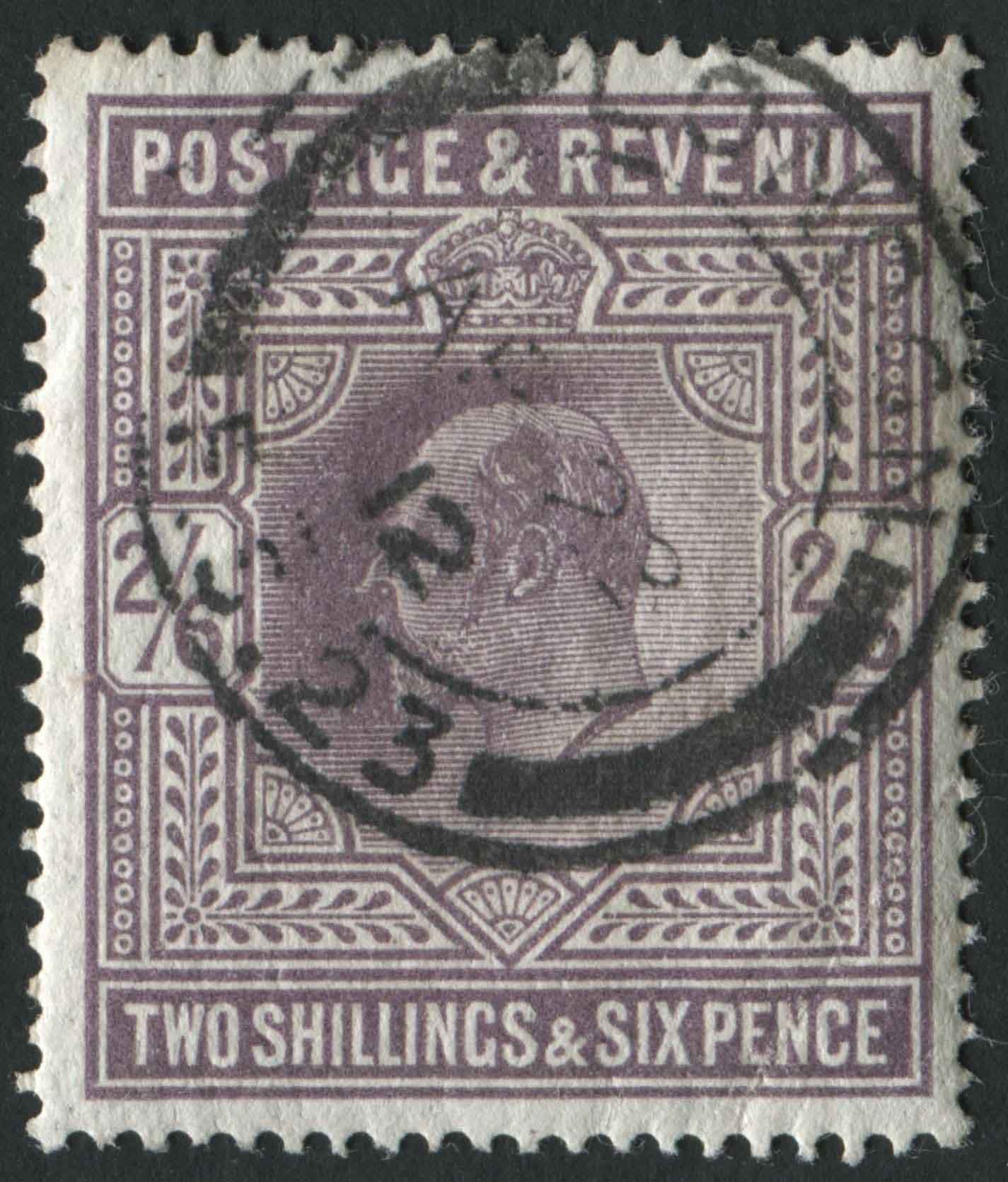 SG317 2/6d dark Purple v fine London double ring 22.4.1912