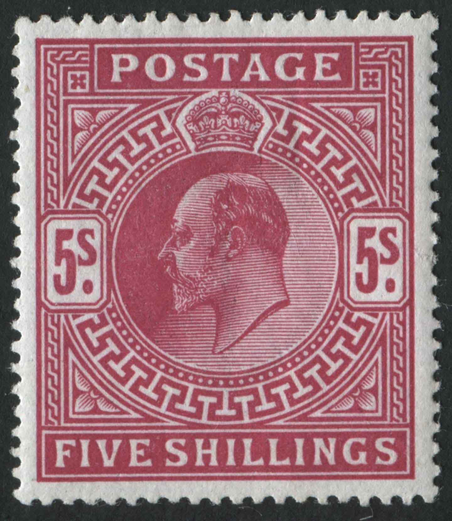 SG318 5/- Carmine perfectly centred lightly mounted mint