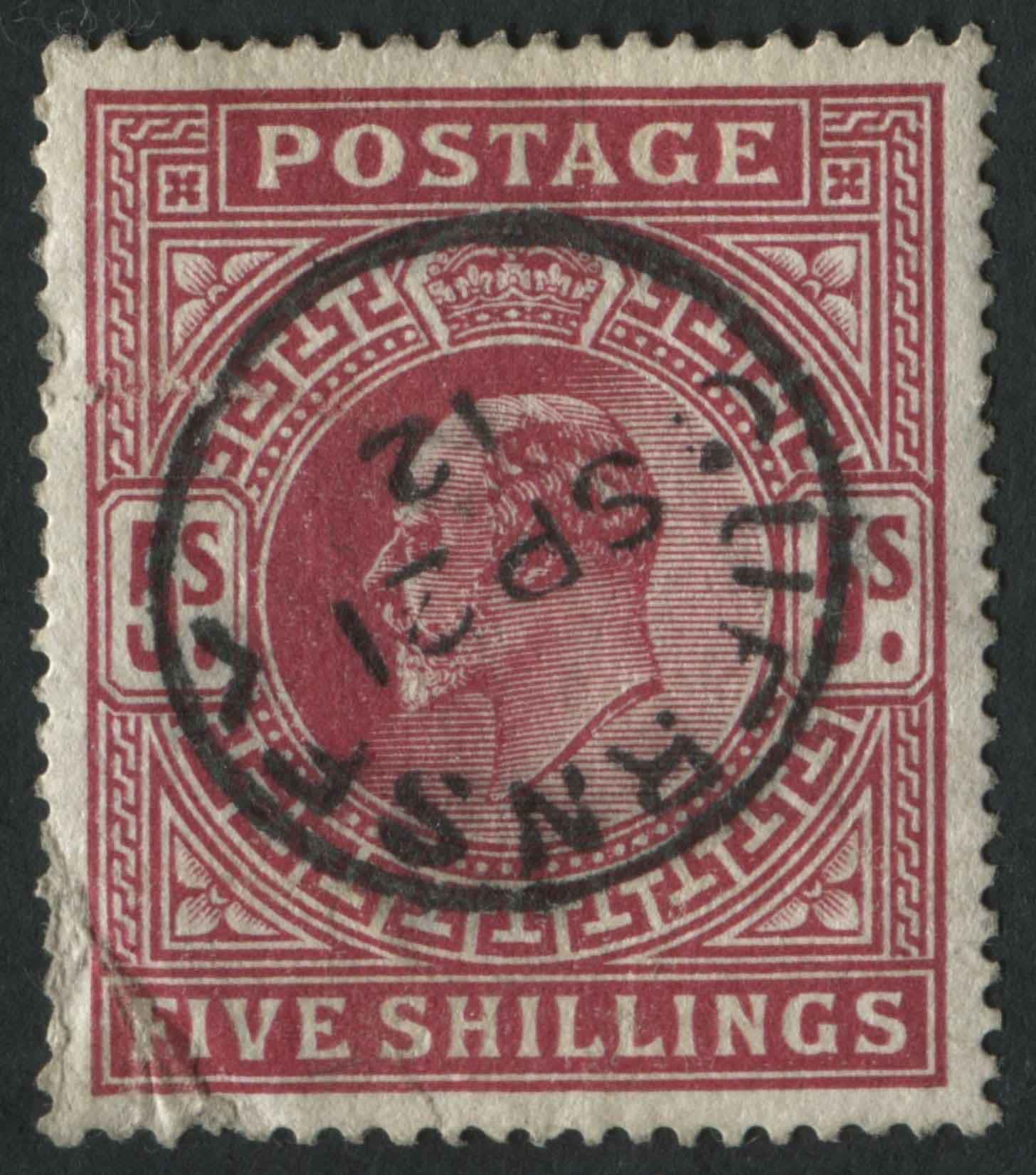 SG318 5/- Carmine superb used