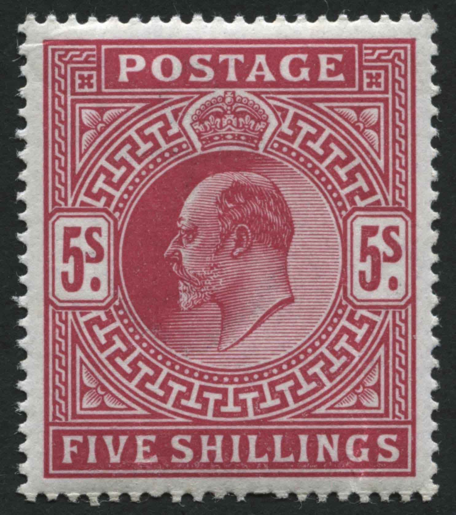 SG318 5/- Carmine U/M, light vertical wrinkle, lovely looker