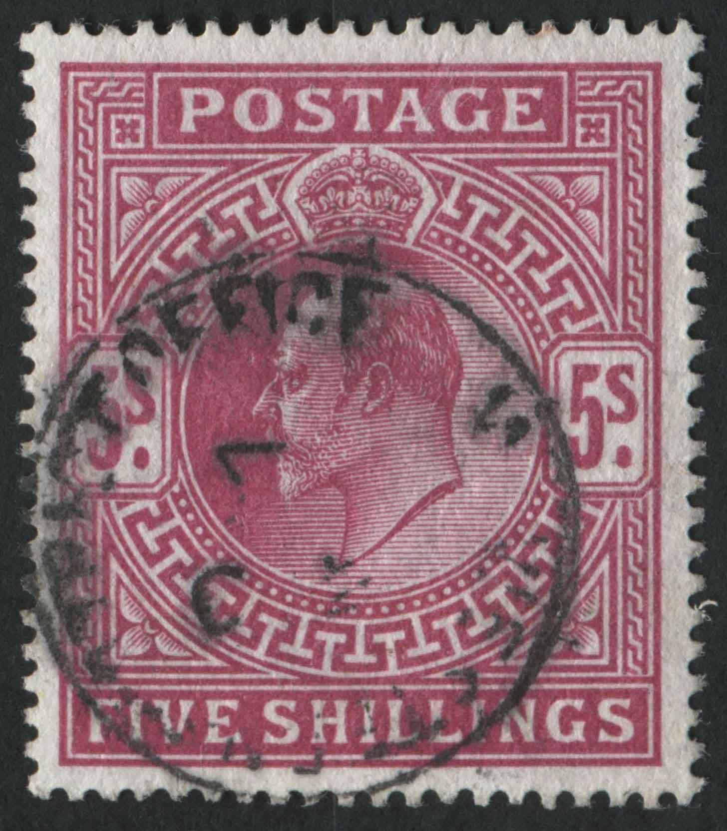 SG318 5/- carmine VF London ring cancel well centred SG Cat 200