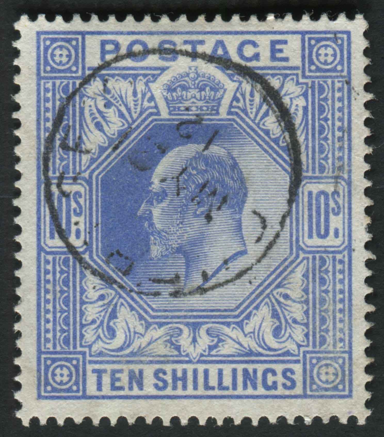 SG319 Well centred 10/- Blue with lovely thimble cancel 21.5.1912