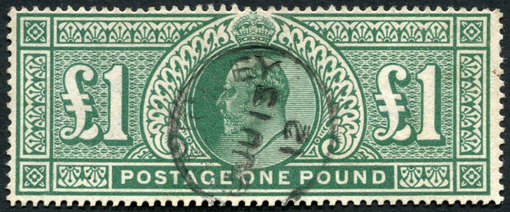 SG320 1 deep Green, has brilliant Guernsey thimble ring cancel, well centred