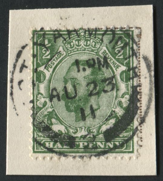 SG322a d green P14 tied to piece 23.8.1911 with RPS certificate