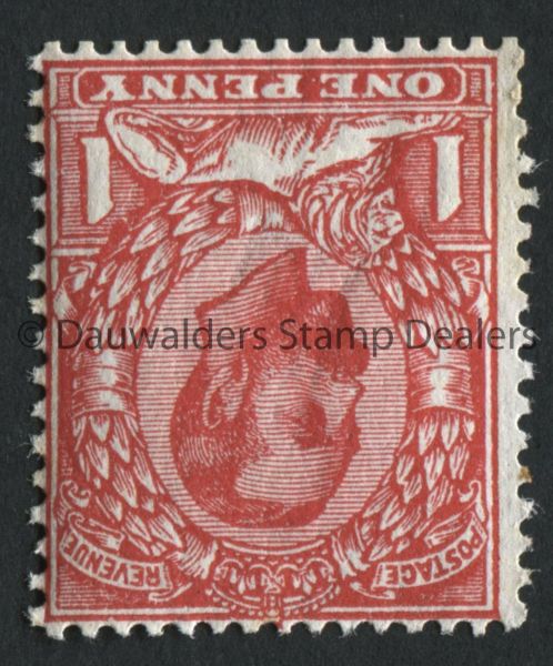 SG337wi 1d Bright Scarlet wmk inv. Trimmed perf