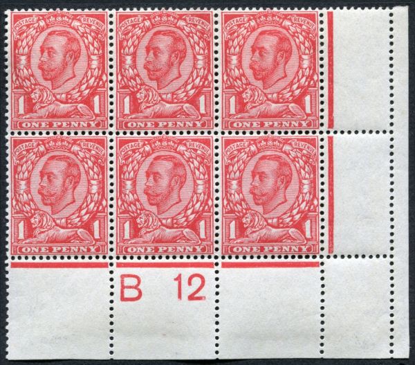 SG342  1d deep Scarlet block of 6, right fed