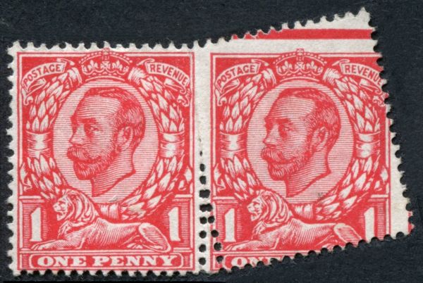 SG345 1d Scarlet, a spectacular pair with perforation problem across both