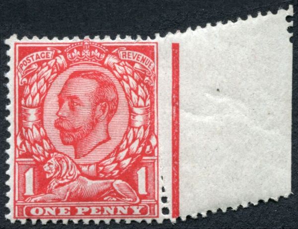 SG345 1d Scarlet, mint with imperf margin