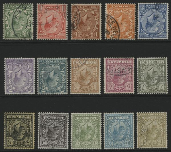 SG351wi-395wi 1912-24 set of 15, 1/2d to 1s, each with Wmk Inv and extremely F/U