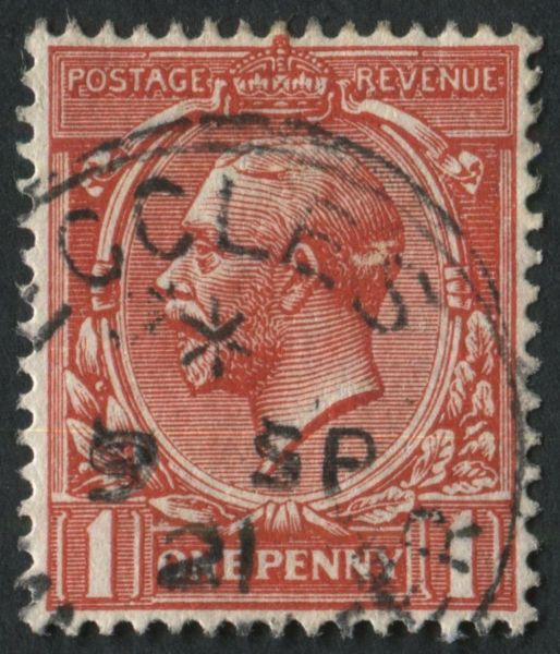 SG357 1d Scarlet variety printing flaw, patch on back of Kings head