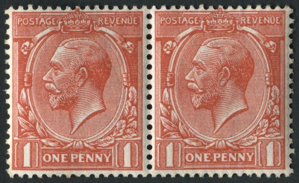 SG358 SpecN16(15)zb 1912-24 1d Orange-Vermilion pair, missing G in watermark, fine U/M. RPS Cert