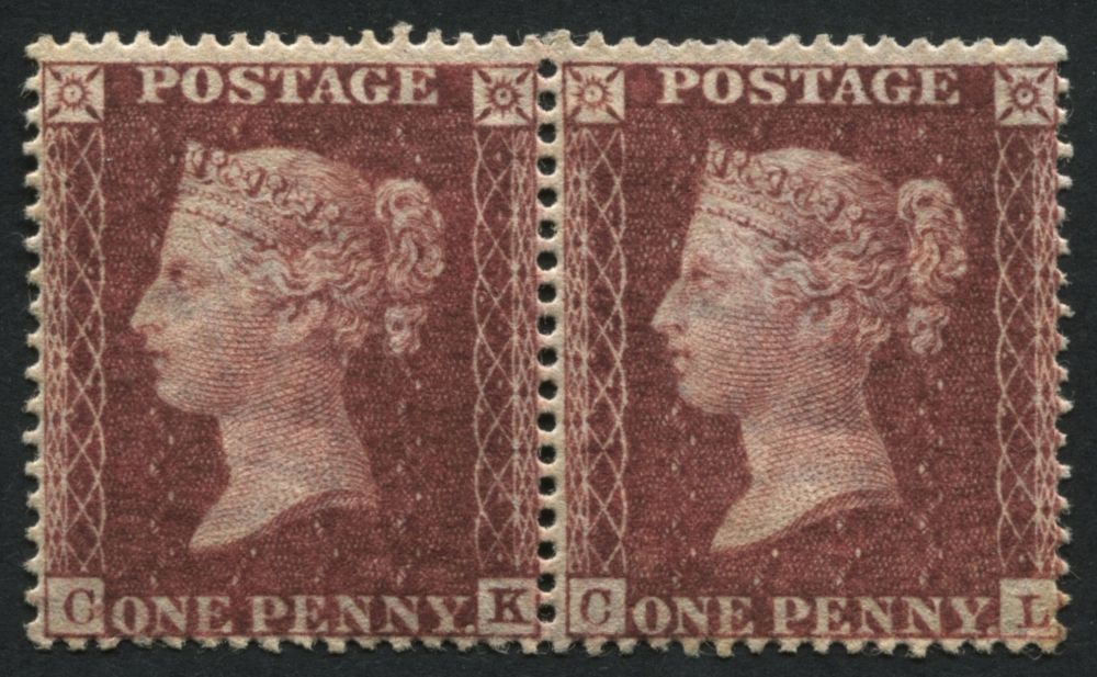 SG36 1d Rose Red CK-CL, superb horizontal pair in rich colour, mint