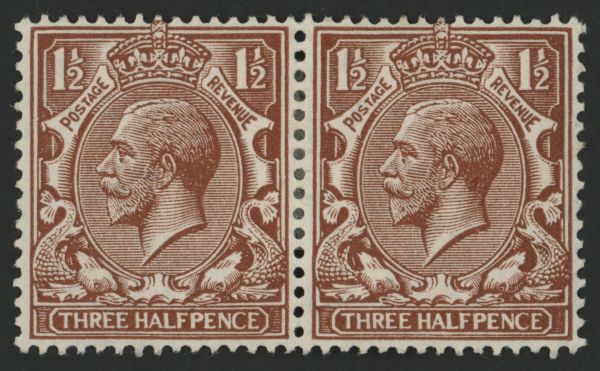 SG362 1d Red Brown Spec variety missing tail to R (GVP) in pair, very fine mint