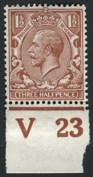 SG362 SpecN18p 1912-24 1d Red-Brown marginal with control V23 U/M VAR broken lower frame