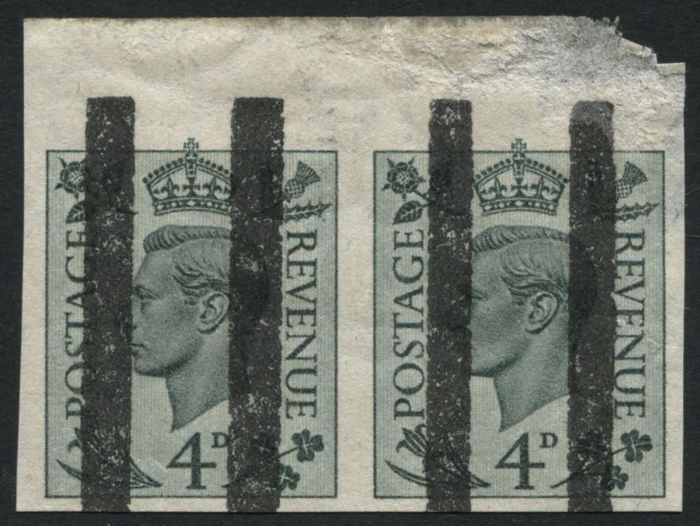 SG368 4d Green imperforate pair with top margin, small gum fault