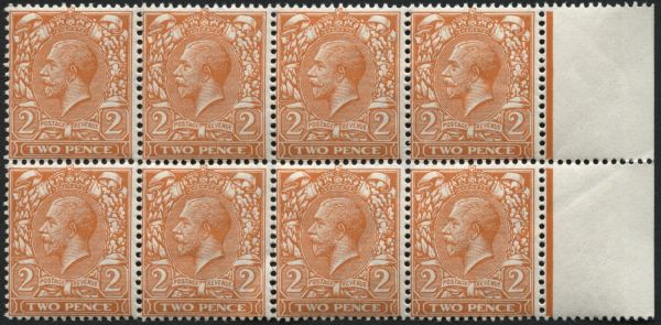 SG368wi 2d Orange block of 8 (4 across x 2 down) marginal U/M