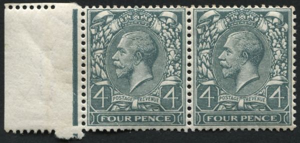 SG377 4d Grey SpecN23F pair U/M, one stamp with variety cracked plate