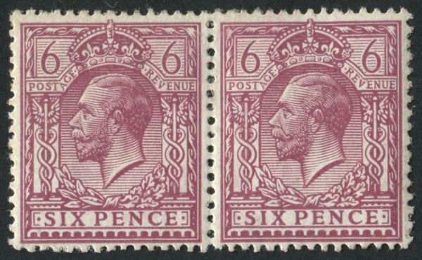 SG385 Spec za 6d Red Purple broken dandy roll missing crown, very fine mint in pair with normal