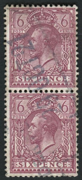 SG385a 6d Reddish Purple Perf 14 vertical pair, VFU