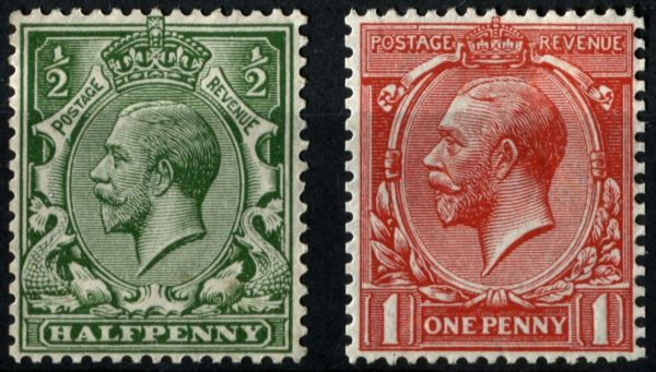 SG397-398 KGV d Green and 1d Scarlet Red, magnificent U/M