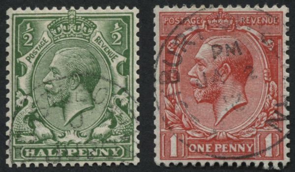 SG397-8 d Green & 1d Scarlet pair VF/U, full perforations