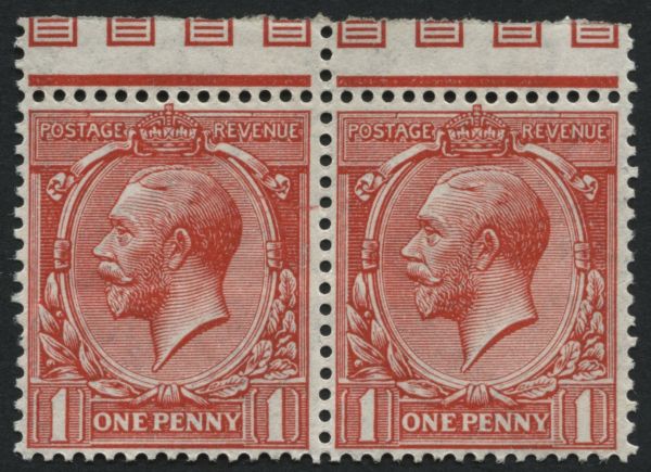 SG398 SpecN17a 1913 1d Scarlet marginal, U/M pair