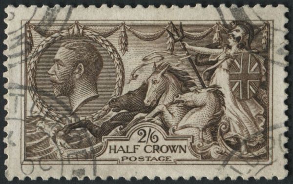 SG399 Spec N63/1a 2/6d very deep Sepia Brown with re-entry, plate HV3 F/U cancelled lightly at each corner, offered with Brandon cert. SG Cat 2500