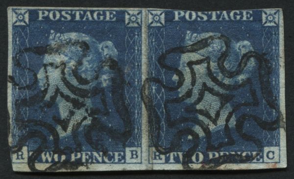 SG4 2d deep full Blue RB-RC plate 1, a handsome used pair each with bold Maltese cross