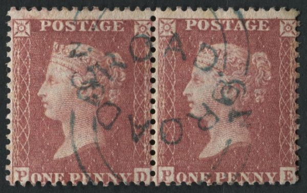 SG40 1d Rose Pl.42 PD-PE pair with bright Blue Broad Street undated double ring cancel.