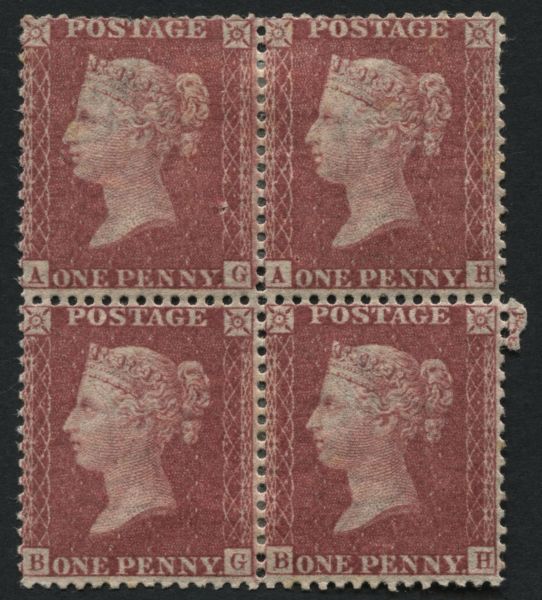 SG40 1d Rose Red plate 27, very fine mint block of 4 AG-BH