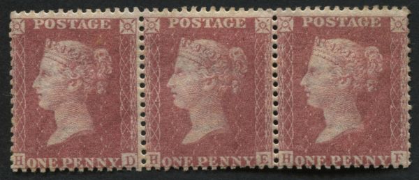 SG40 SpecC10 Plate 56 1d Rose Red HD-HF, very fine mint strip of 3