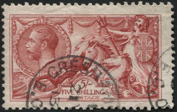 SG401 5/- pale Rose-Carmine Waterlow with superb Gresham House 1913 cds Cat 325