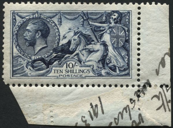 SG402 10/- Indigo mint corner marginal, some minor faults